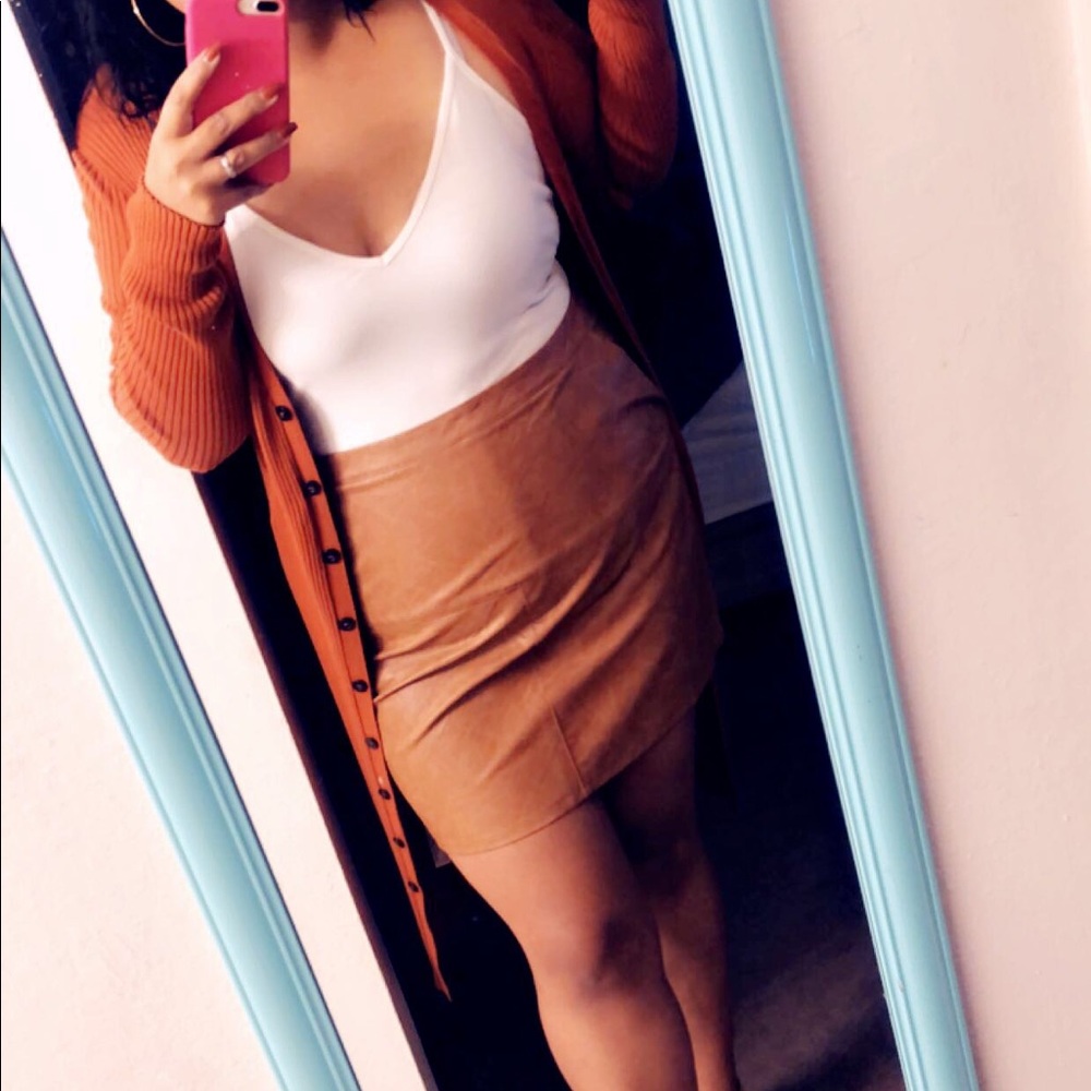 Cognac leather skirt